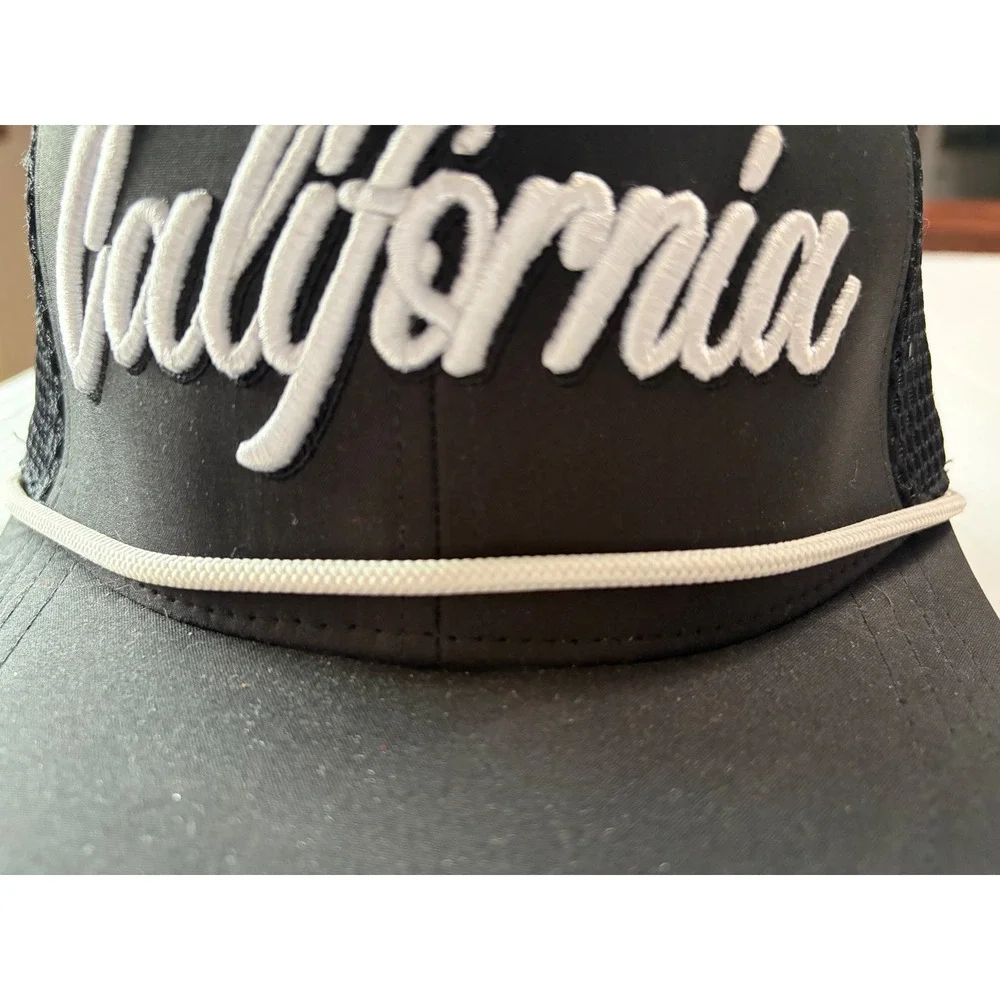 Robin Ruth California Trucker Hat Black White Embroidered Snapback Mesh Cap